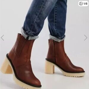 Free People James Chelsea Leather Ankle Heels Boots Maroon Burgundy 39.5 9
